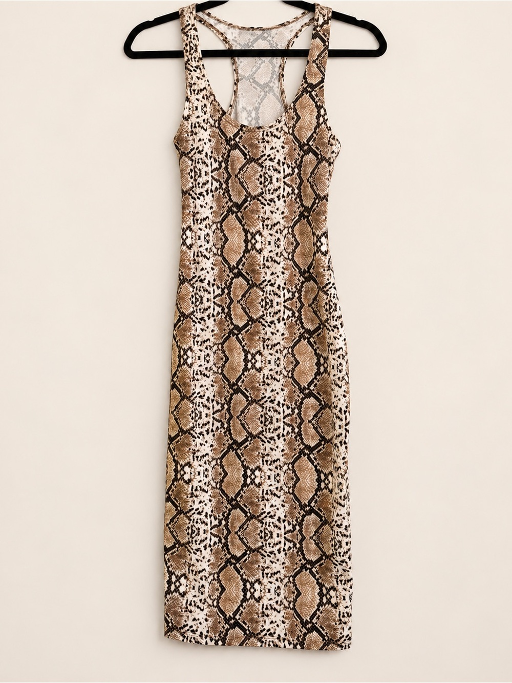 Snake Print Racer Back Fitted Midi Dress - Brown/Black size Small